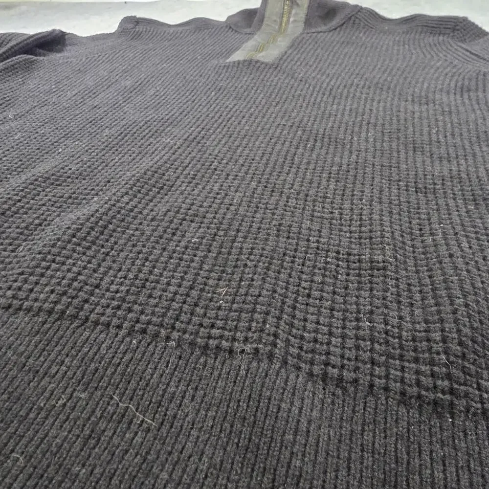 Banana Republic Sweater‎ Mens Large Black 1/4 Zip Mock Neck Merino Waffle Knit